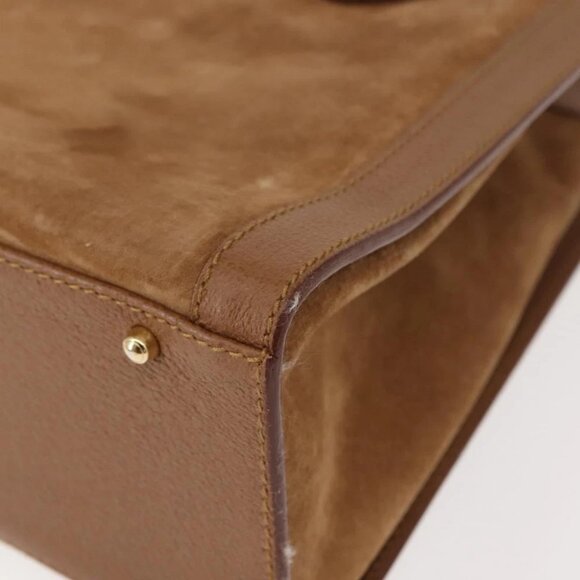 GUCCI Bamboo Hand Bag Suede Leather Beige Gold - Picture 10 of 16